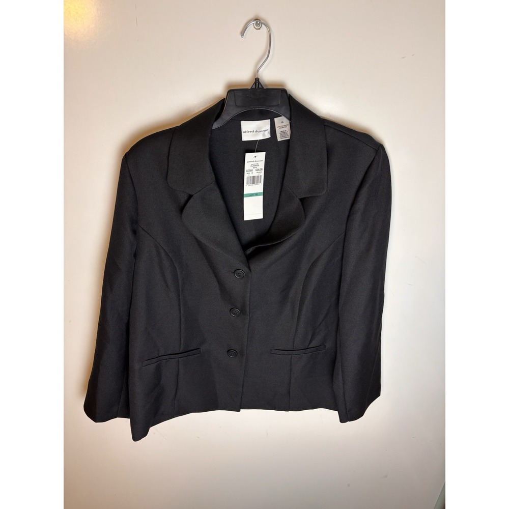 Alfred Dunner Blazer Jacket Womens 16 Black Button Up Classic NEW